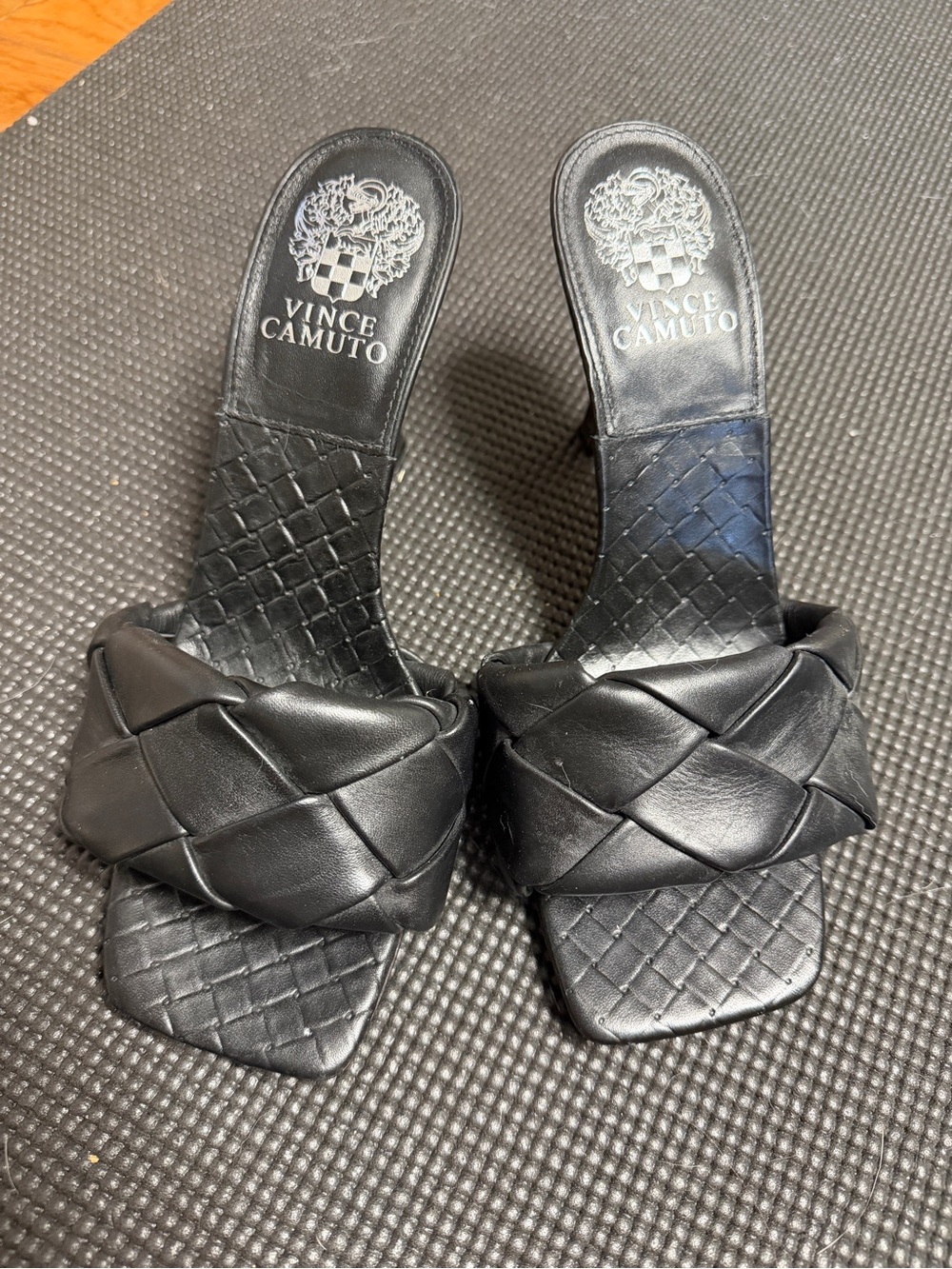 Vince Camuto Black Braided Leather Slide Mules